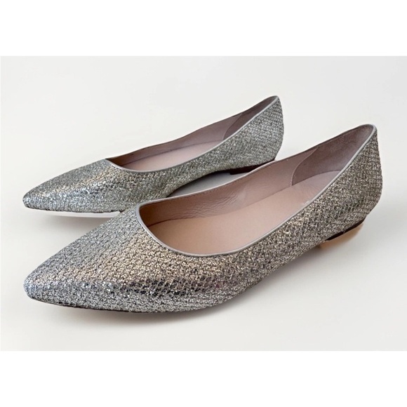 COLE HAAN skimmer Metallic Silver Glitter Pointed Toe Flat Loafers Shoes 10.5 - Picture 6 of 9